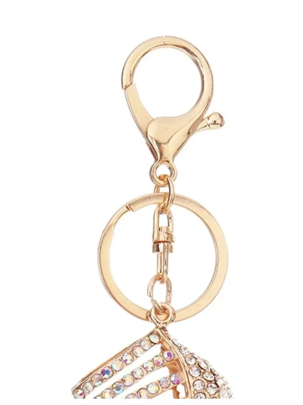 Crystal High Heel Shoe Keychain Bag Charm Gold & Pink Sparkly Bling Rhinestones